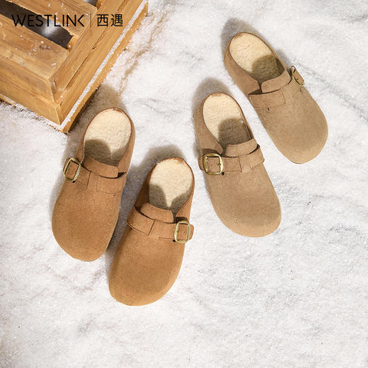 西遇勃肯鞋半拖女新款秋冬百搭圆头一脚蹬包头拖鞋博肯厚底鞋V0057239/V0057240 商品图5