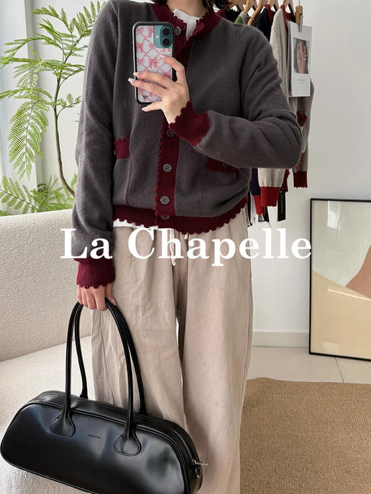 专柜实拍【兔毛/绵羊毛】拉夏贝尔/La Chapelle高级撞色双口袋排扣针织开衫慵懒软糯气质感 商品图4