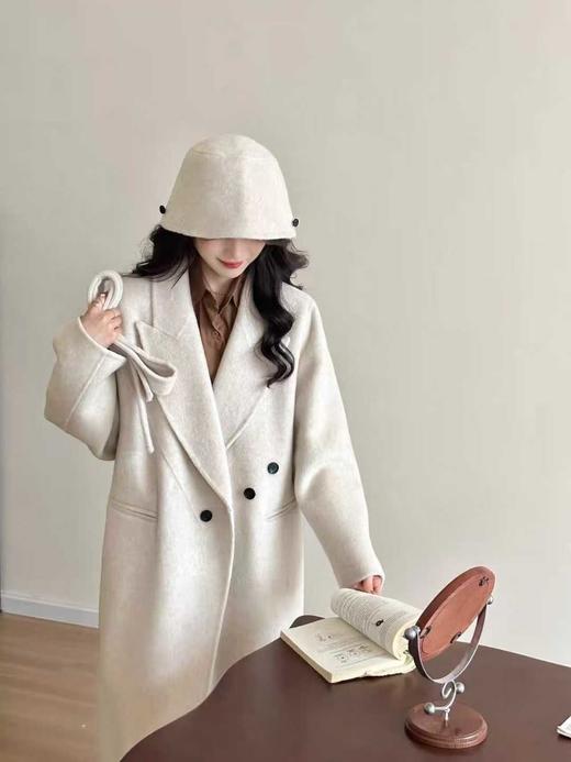 【YW】无忧购长款双面100%羊毛大衣西装领渔夫帽两件毛呢气质外套（截单后3-5天发货） 商品图9