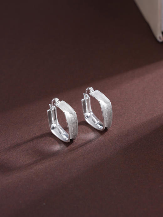 子佩集S925银【霜秀】耳环纯银【BF766】原创2扣环耳圈方形2501 商品图1