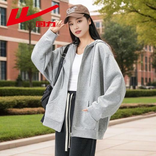 回力连帽卫衣女款2025秋冬新款休闲上衣校园风加绒开衫宽松外套女 商品图1