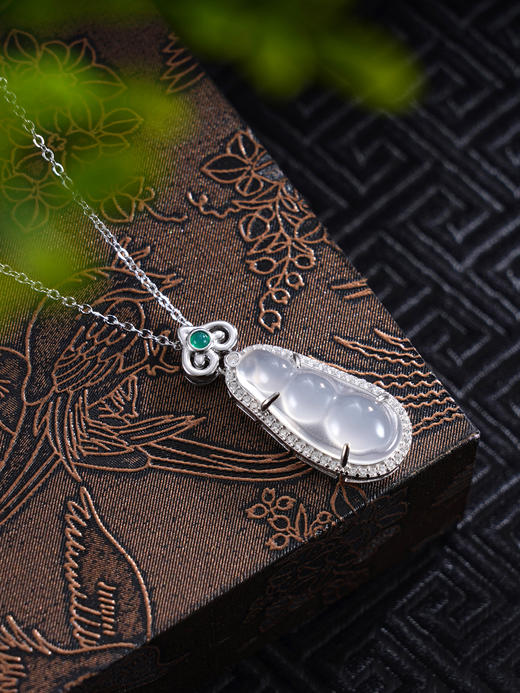 子佩集S925银【豆蔻时光】套链【TL014299】纯银白玉髓项链豆角2502 商品图4