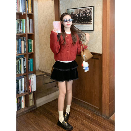 <曾小咸推荐> 现货秒杀！微信超特价！黑色丝绒半身裙蕾丝边蛋糕裙 日常149.99 立减80 秒杀69.99！红色毛衣开衫秒杀89.99！ 商品图4