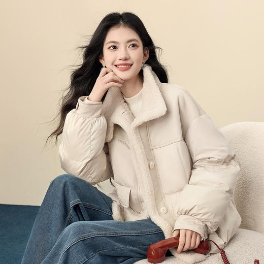 【周末秒杀】熙世界琥珀流光风穿搭颗粒绒立领面包棉服短款外套女2025冬装新款 商品图3
