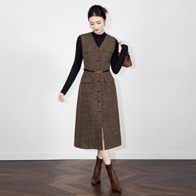 「高货wl」全新升级【铂金会员367/天猫499/差价132】(42150)洛诗琳复古羊毛亮片小香风连衣裙2025秋冬气质收腰背心裙