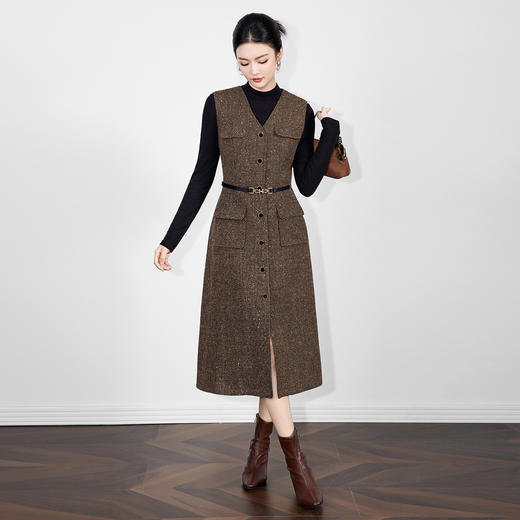 「高货wl」全新升级【铂金会员367/天猫499/差价132】(42150)洛诗琳复古羊毛亮片小香风连衣裙2025秋冬气质收腰背心裙 商品图0