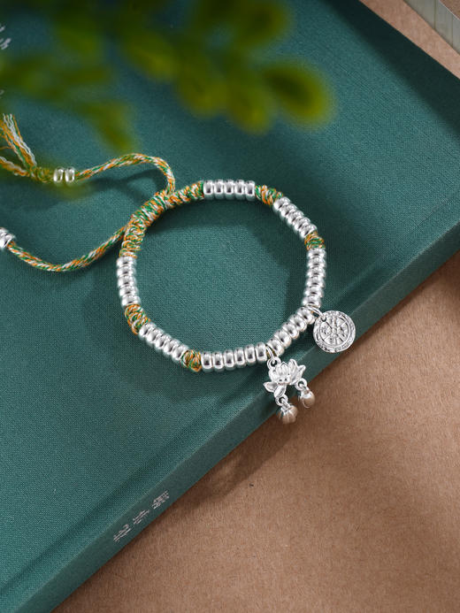 子佩集S925银【荷香绕腕】手链【SL01046】纯银钱串腰缠万贯珐琅彩莲花盘缠盘缠2504 商品图0