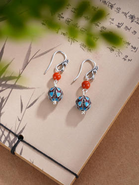 子佩集S925银【雀舞吉祥】耳环【ES00728】纯银孔雀南红珐琅彩2507