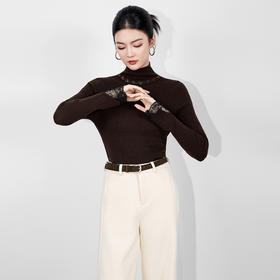 「高货wl」全新升级【铂金会员192/天猫259/差价67】(03617)洛诗琳气质烫钻针织衫2025秋冬女人味蕾丝拼接袖打底上衣