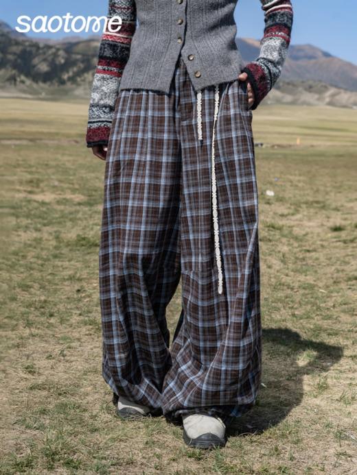 早乙女惠子saotome/STMKZ14910/磨毛格纹蕾丝裤绳阔腿裤 商品图2