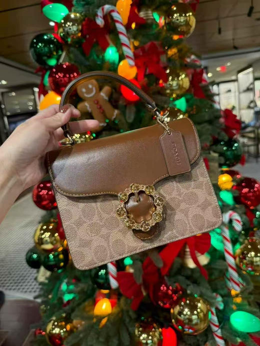 上新折扣1599￥🇺🇸直邮🎄咖棕色老花Coach新款Courtney 水晶扣方盒子包，🉑手提斜挎 商品图0