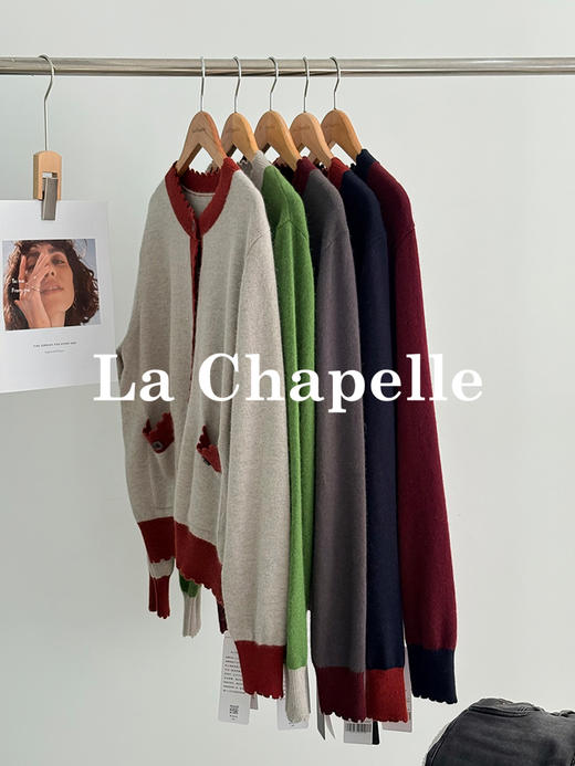 专柜实拍【兔毛/绵羊毛】拉夏贝尔/La Chapelle高级撞色双口袋排扣针织开衫慵懒软糯气质感 商品图7