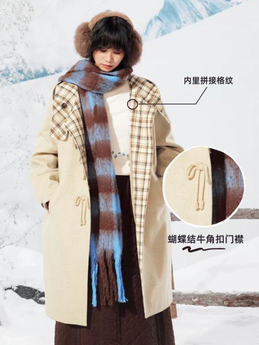 早乙女惠子saotome/STMWT141414/格纹拼接连帽蝴蝶结夹棉大衣 商品图1