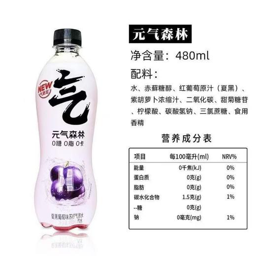 元气森林0糖0脂气泡水夏黑葡萄味480ml 汽水饮料 商品图2