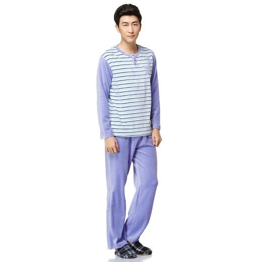 爱帝男士秋款天鹅绒休闲圆领长袖家居服套 商品图0