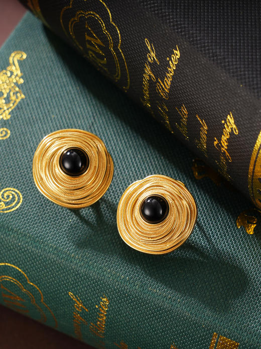 子佩集S925银【晨瑶】耳环纯银【AJ01520】原创2镀金黑玛瑙2501 商品图4