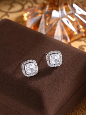 子佩集S925银【濛洄】耳钉【YEH-2018101】纯银时尚方块锆石2502