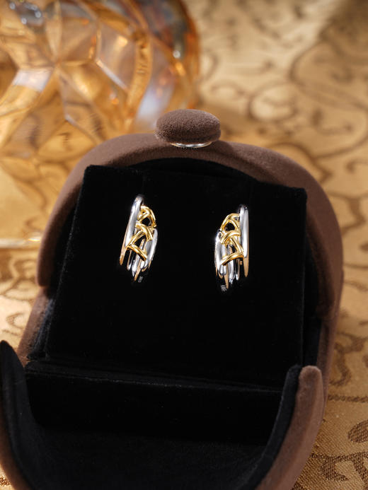 子佩集S925银【明暖】耳钉纯银【AJ00942】原创2半环带金色镀金扣环耳圈2501 商品图4