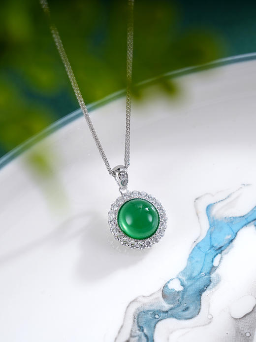 子佩集S925银【春意盛会】套链【TL015232】纯银绿玉髓项链圆形2502 商品图0