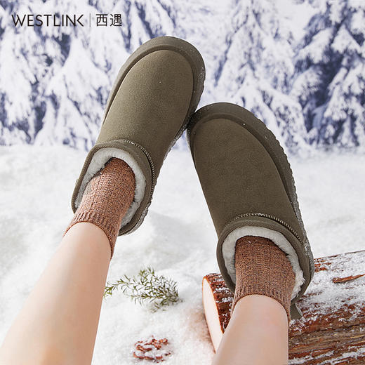 西遇厚底雪地靴女新款冬季休闲短靴增高加厚加绒保暖东北棉鞋P0034261 商品图3