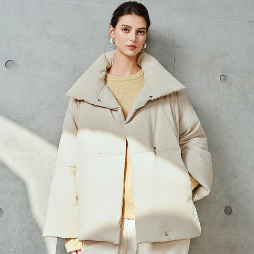 棉仓367615006-【90白鹅绒】大翻领轻薄短款羽绒服女25冬立领宽松保暖外套 商品图0