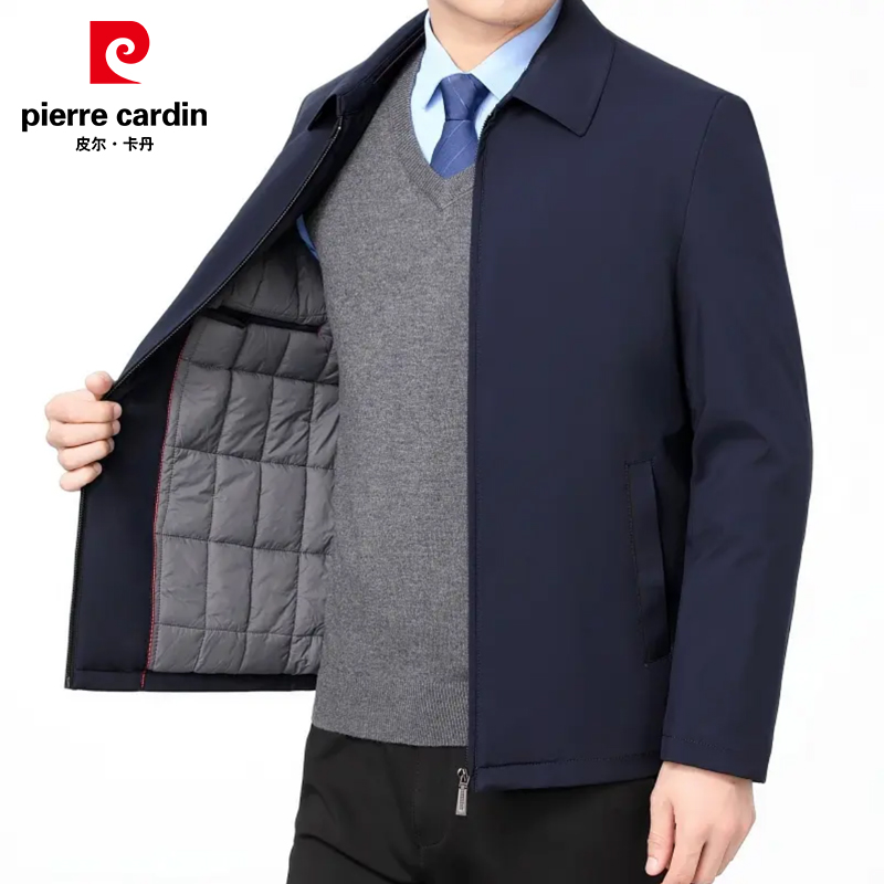 【表层面料柔软舒适  纤维中层耐热稳定】皮尔卡丹翻领休闲棉衣  不易褶皱不易变形 严谨成衣