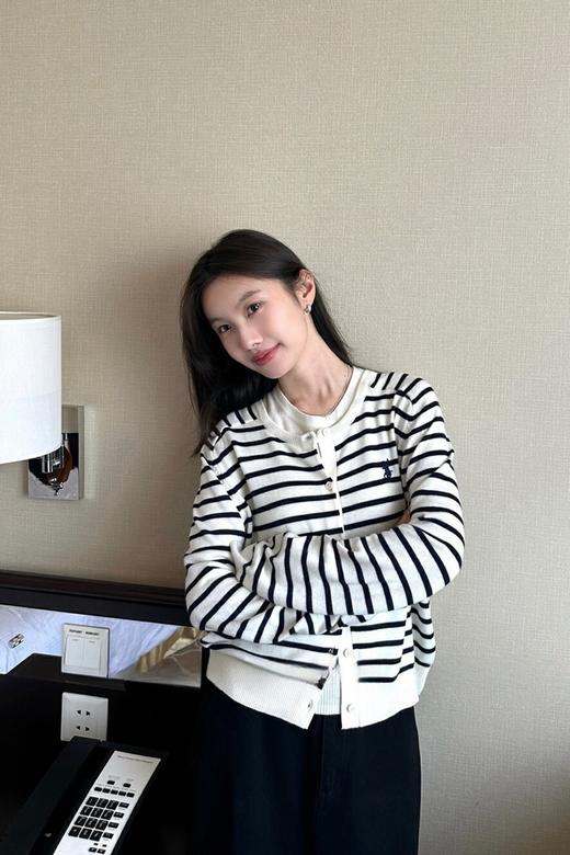 HAYES 经典黑白条纹休闲羊毛混纺针织开衫 21496 商品图0