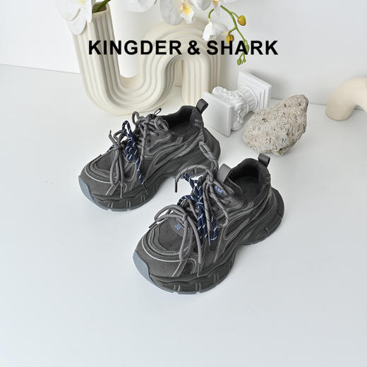 经典鲨2025冬季专柜新品韩版加绒潮酷系带休闲跑步老爹鞋女KW219-558191 商品图0
