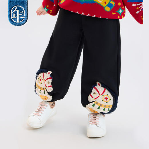 年衣童装儿童加绒裤子冬季新款男童卫裤运动裤女童国风好彩头绒裤 商品图2