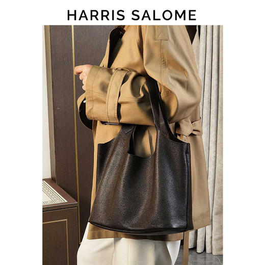 Harris Salome头层牛皮复古大容量通勤单肩斜挎包 商品图2
