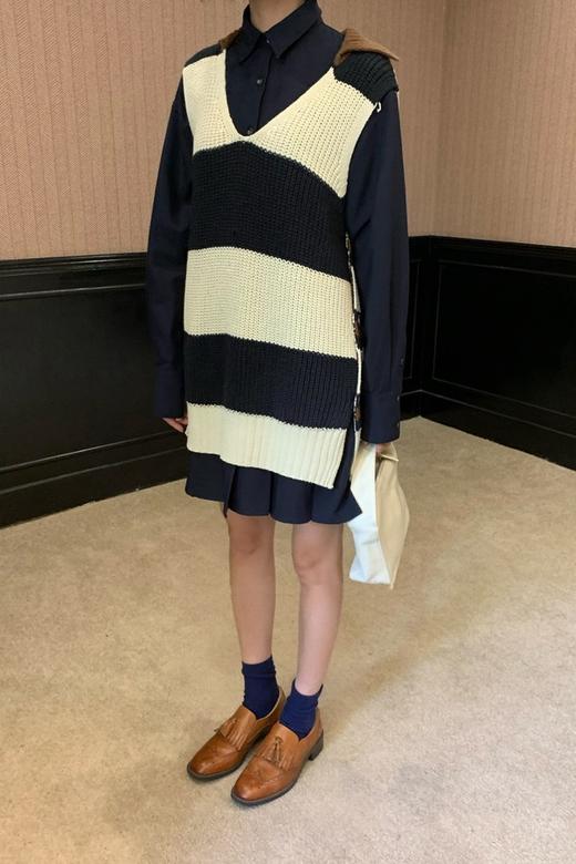 Kai & Kiera 时尚叠穿条纹马甲毛衣两件套连衣裙 21492 商品图1