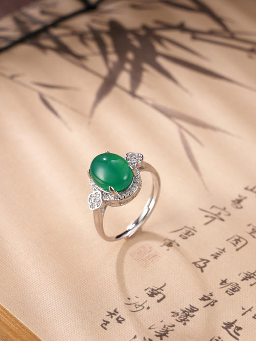 子佩集S925银【春风雨露】戒指纯银【JZ015488】绿玉髓2501 商品图0
