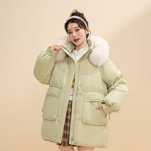 個调冬季女士短款狐狸毛领脱卸帽休闲时尚大口袋羽绒服818 商品图1