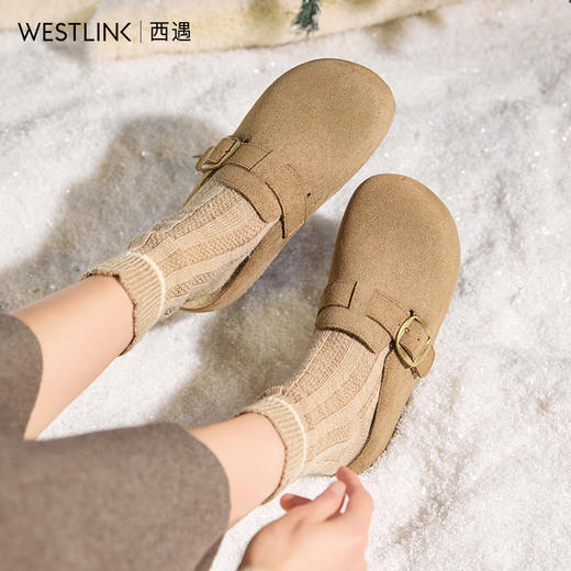 西遇勃肯鞋半拖女新款秋冬百搭圆头一脚蹬包头拖鞋博肯厚底鞋V0057239/V0057240 商品图6