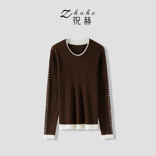 【合作款】ZHUHE祝赫-时尚撞色圆领长袖针织衫-5QZZH037 商品图3