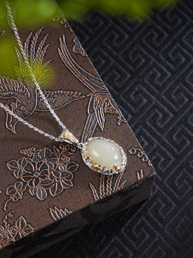 子佩集925银【杏福华年】套链【DZ06866】纯银古法银和田玉银杏项链2507