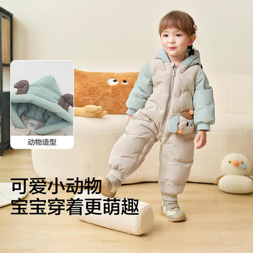 巴拉巴拉balaOne婴儿羽绒服连体衣2025新款冬装哈衣爬服可爱萌趣 商品图3
