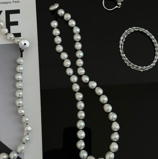 甄珠贝 淡水巴洛克9-11mm ji光皱皮 纽扣珠约14mm 项链+手链套装 项链总长约46cm 手链16cm一下手围可戴 商品图14