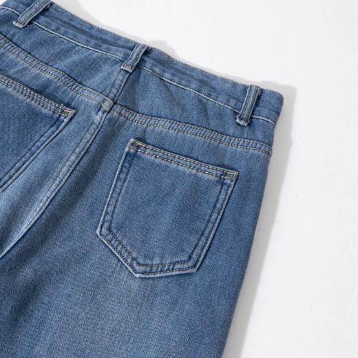 茧墨 简约复古高腰窄版加绒阔腿牛仔裤 商品图4