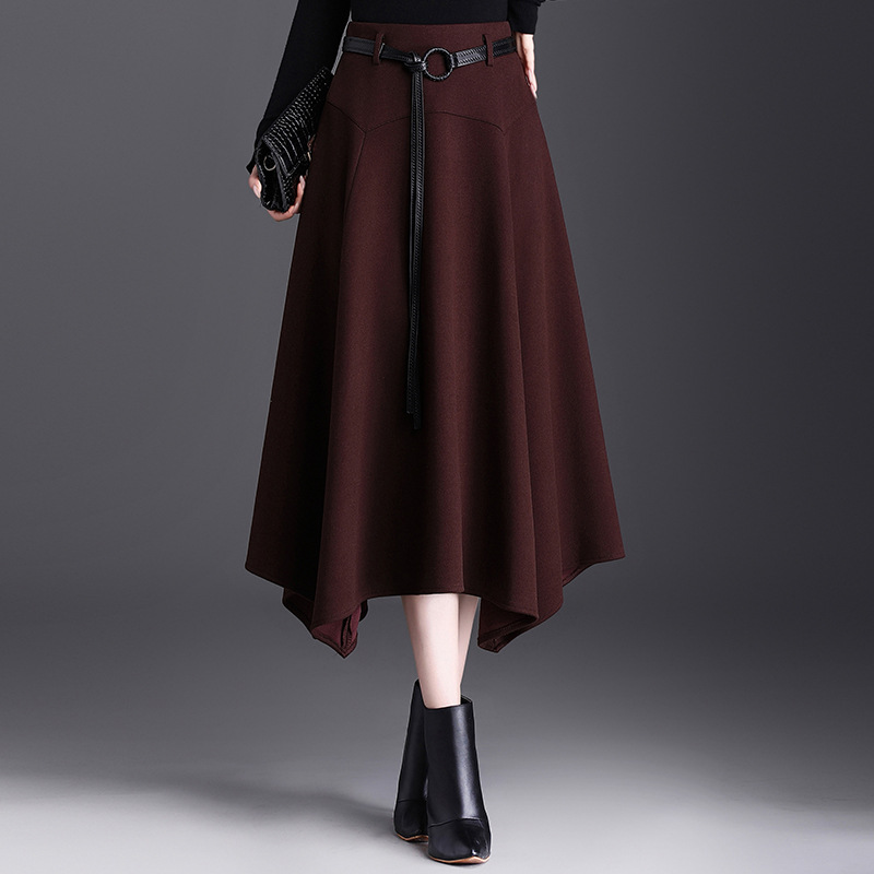 加厚毛呢不规则半身裙，秋冬季新款遮胯中长款高腰a字裙