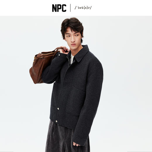 NPC潮牌100%绵羊毛大口袋翻领拉链毛呢夹克短款挺括有形NP58WC31 商品图0