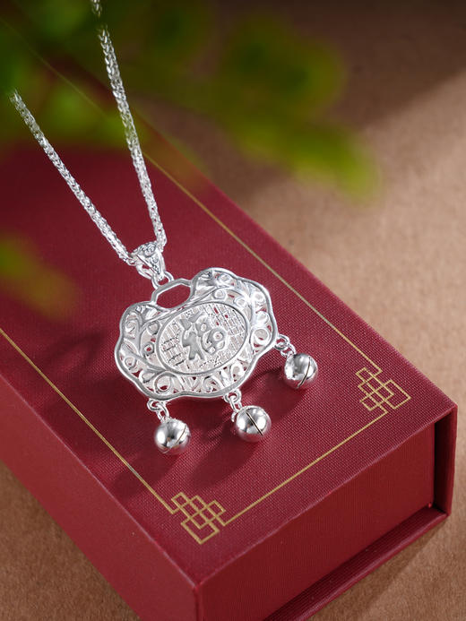 子佩集S999银【长命富足】套链【YZTL0570】纯银花丝锁长命富贵项链2504 商品图0