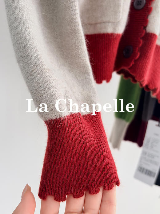 专柜实拍【兔毛/绵羊毛】拉夏贝尔/La Chapelle高级撞色双口袋排扣针织开衫慵懒软糯气质感 商品图9
