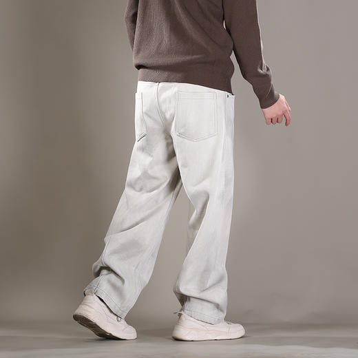 DRONKOO 2025 抽绳松紧腰破缝刷漆做旧复合薄绒厚牛仔长裤 商品图2