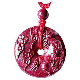 岸纾  手工雕刻十二生肖天然精品高含量朱砂吊坠平安扣 附证书