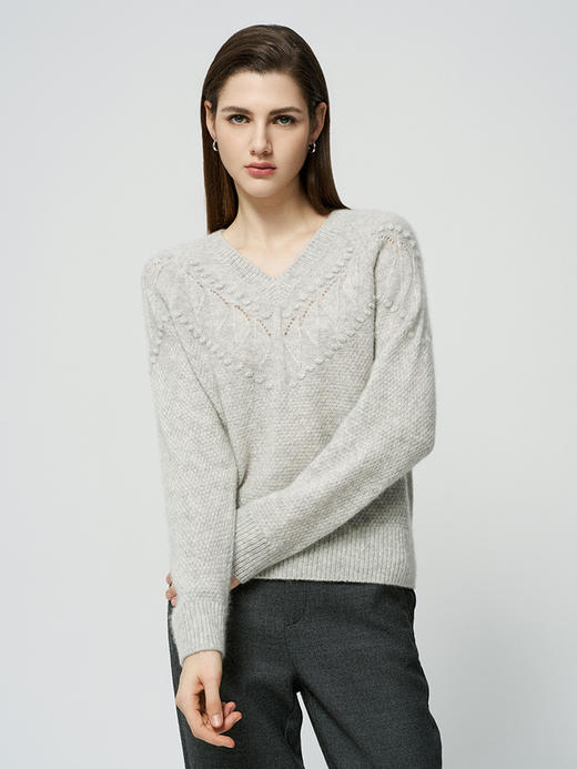 【羊绒+桑蚕丝镂空套衫】羊绒世家秋冬新品女士V领针织内搭保暖套衫 商品图0