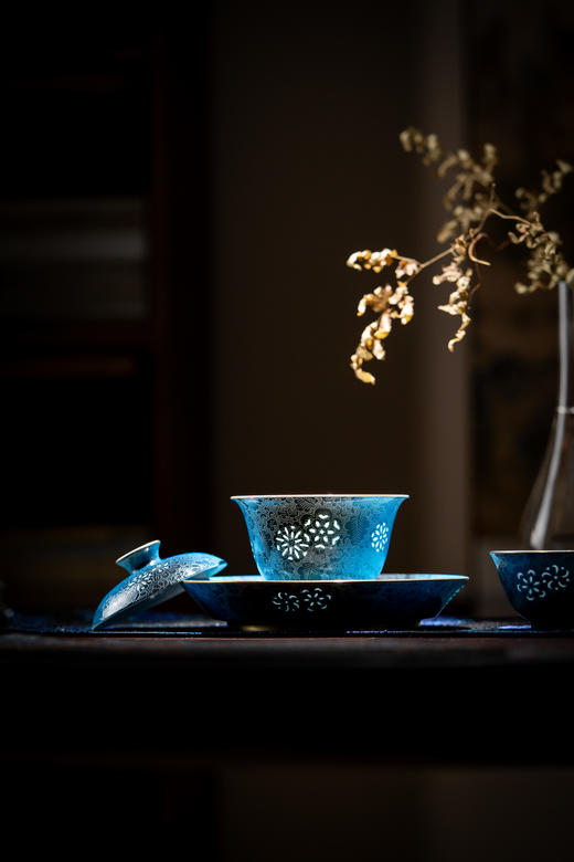 富玉窑 景德镇手工扒花描金 功夫茶具主人杯幽谷听泉万花纹盖碗茶具 商品图1