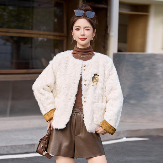 新中式国风皮毛一体外套，复古印花气质名媛小香风上衣HR-YJLY8695 商品图3