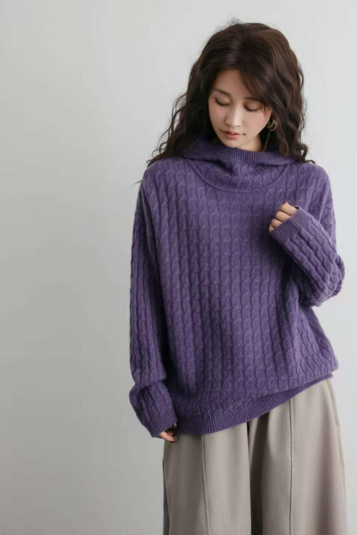 【团购 2025年 纯羊毛 绞花连帽衫】十色 镶嵌金丝纯羊毛 连帽衫 请手洗或轻柔机洗哦 柔软 亲肤 商品图8