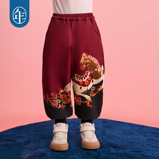 年衣童装儿童加绒长裤冬季新款男童运动裤女童跃马新程加绒长裤 商品图2